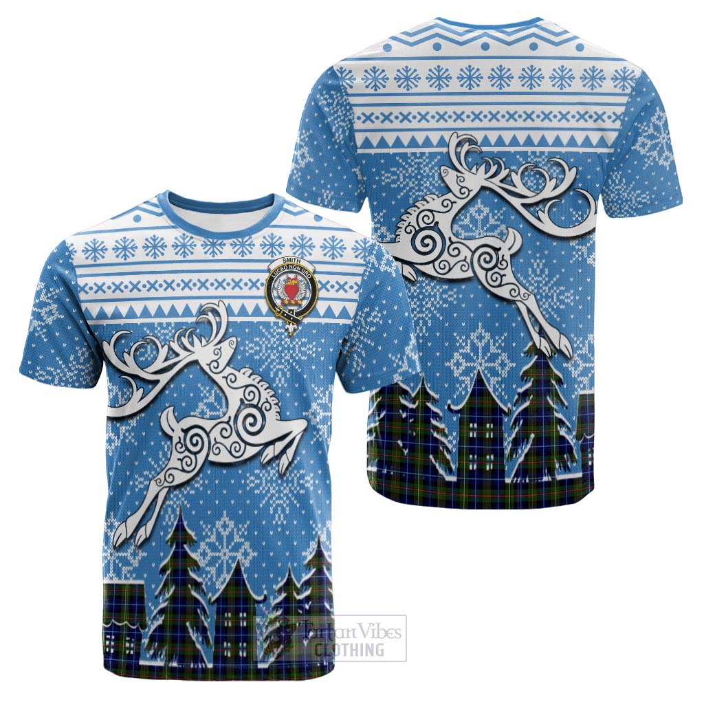 Smith Clan Christmas Cotton T-shirt Celtic Reindeer Style Kid's Shirt - Tartan Vibes Clothing