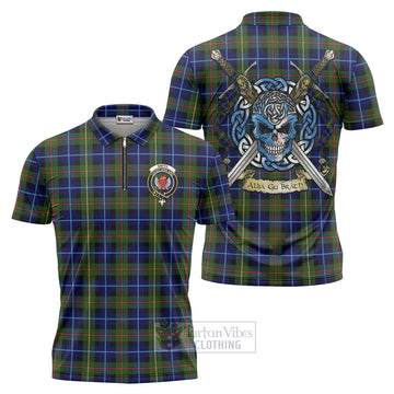 Smith Tartan Zipper Polo Shirt with Family Crest Celtic Skull Style Unisex - Tartan Vibes Clothing