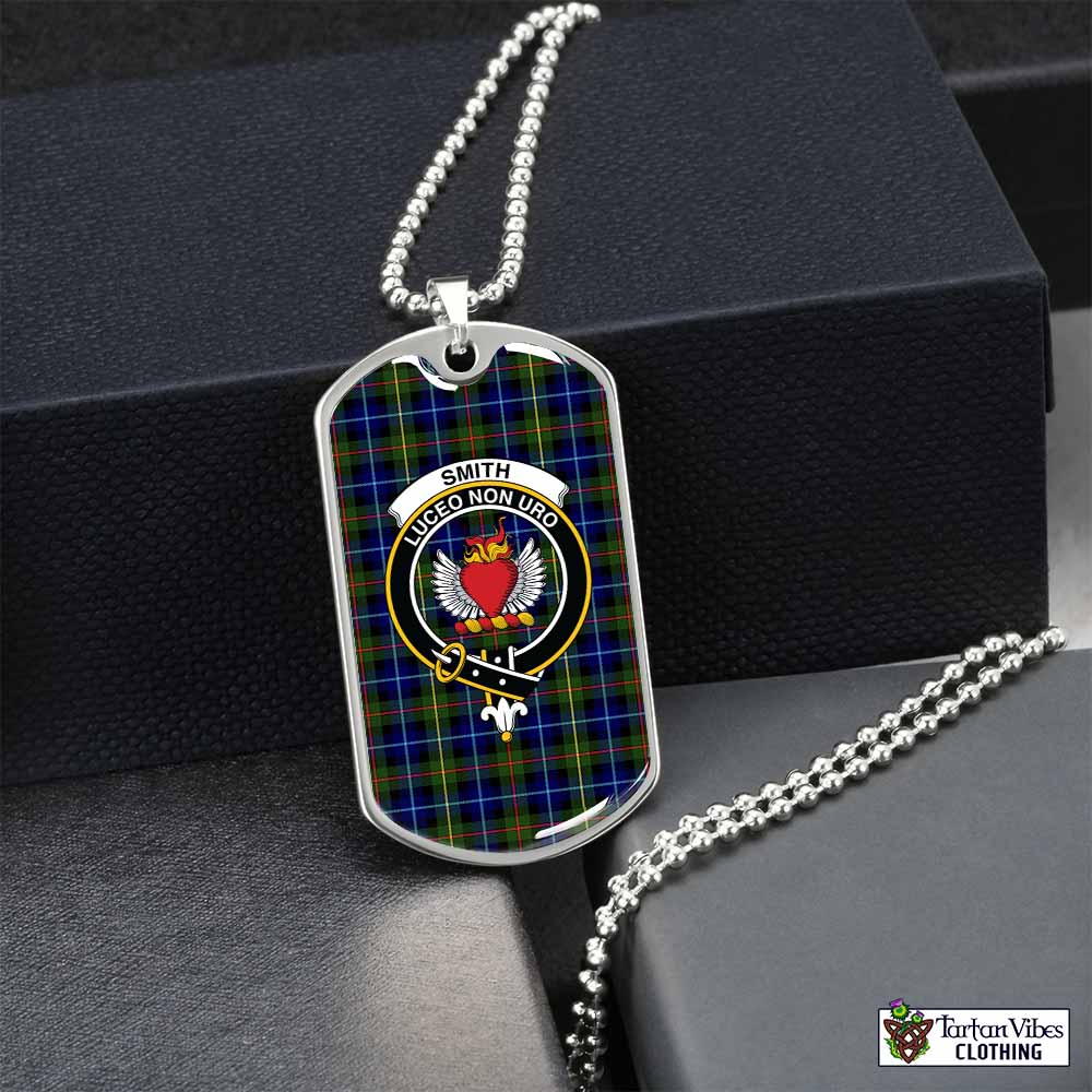 Smith Tartan Dog Tag Necklace with Family Crest Silver No - Tartan Vibes Clothing