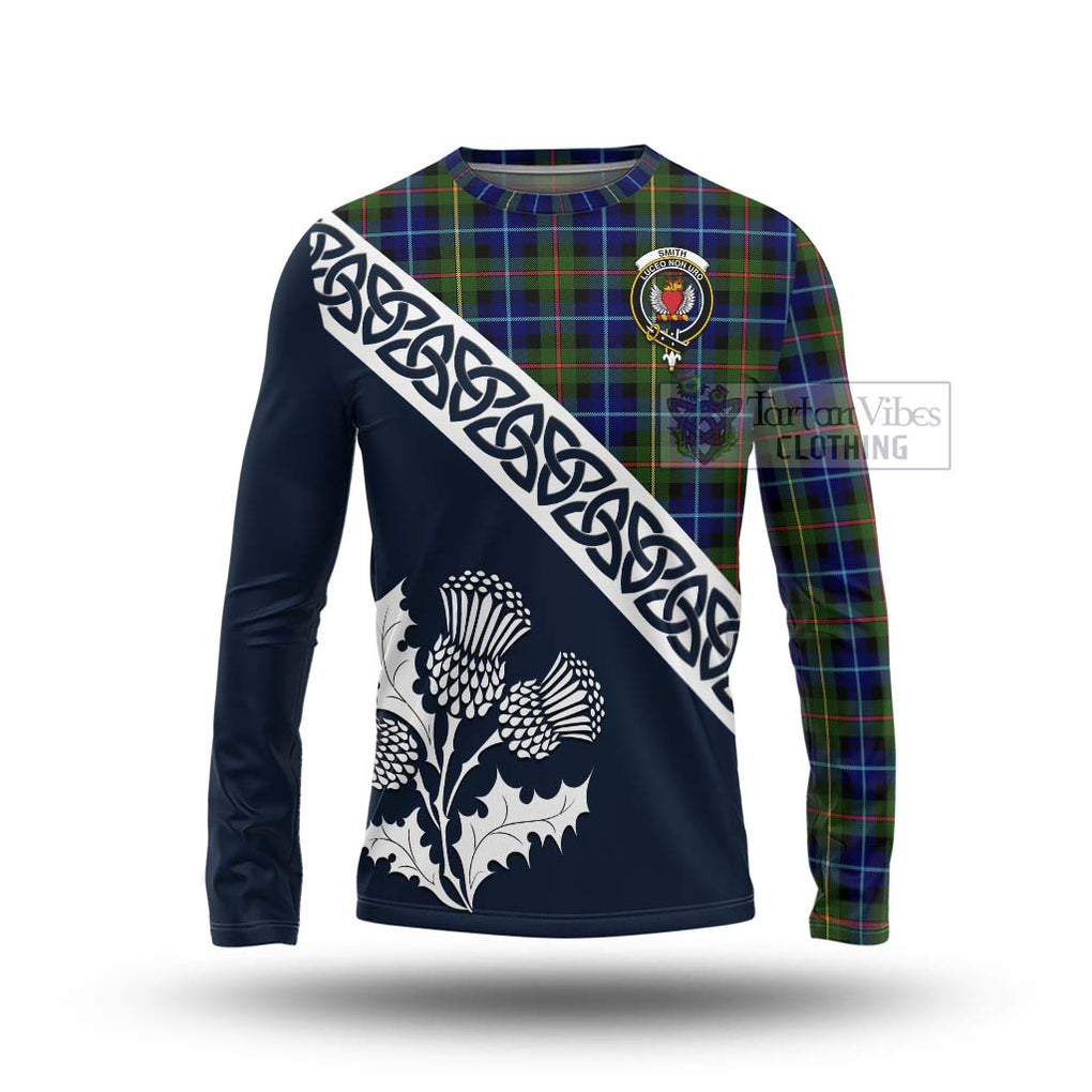 Smith Tartan Long Sleeve T-Shirt Featuring Thistle and Scotland Map Unisex - Tartan Vibes Clothing
