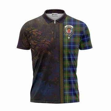Smith Tartan Family Crest Zipper Polo Shirt Alba Gu Brath Be Brave Lion Ancient Style Unisex - Tartan Vibes Clothing