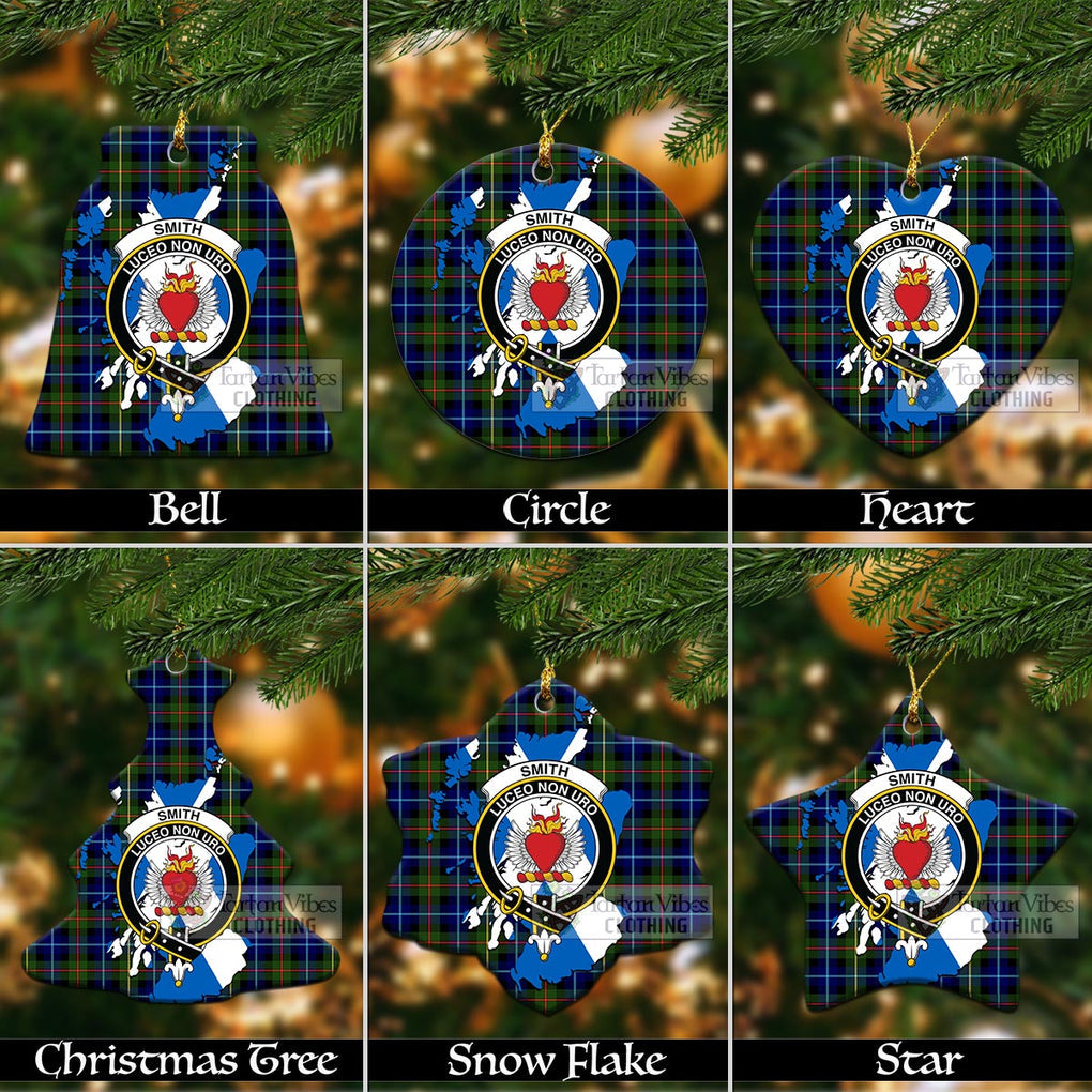 Smith Tartan Christmas Ceramic Ornaments with Family Crest and Scotland Map Ceramic - Tartan Vibes Clothing