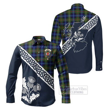 Smith Tartan Long Sleeve Button Shirt Featuring Thistle and Scotland Map Men's Shirt S - Tartan Vibes Clothing