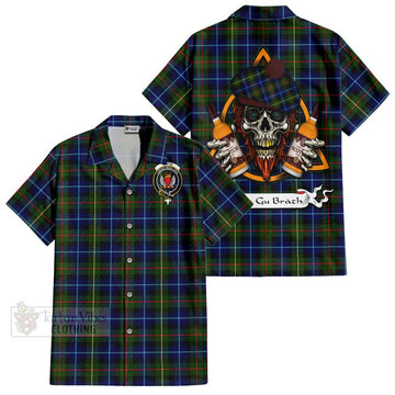 Smith Tartan Hawaiian Shirt with Family Crest and Bearded Skull Holding Bottles of Whiskey Kid - Tartan Vibes Clothing