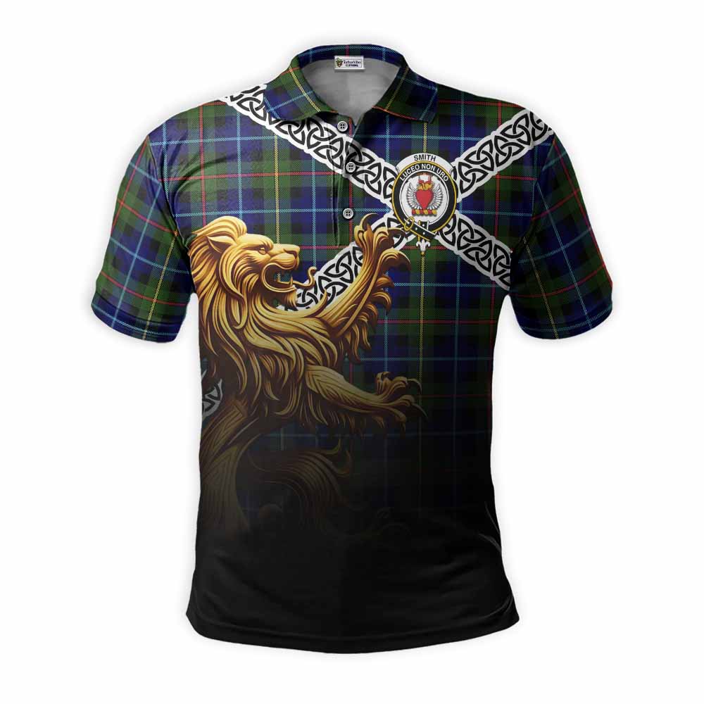 Smith Crest Tartan Polo Shirt with Golden Lion Emblem Celtic Style Kid - Tartan Vibes Clothing