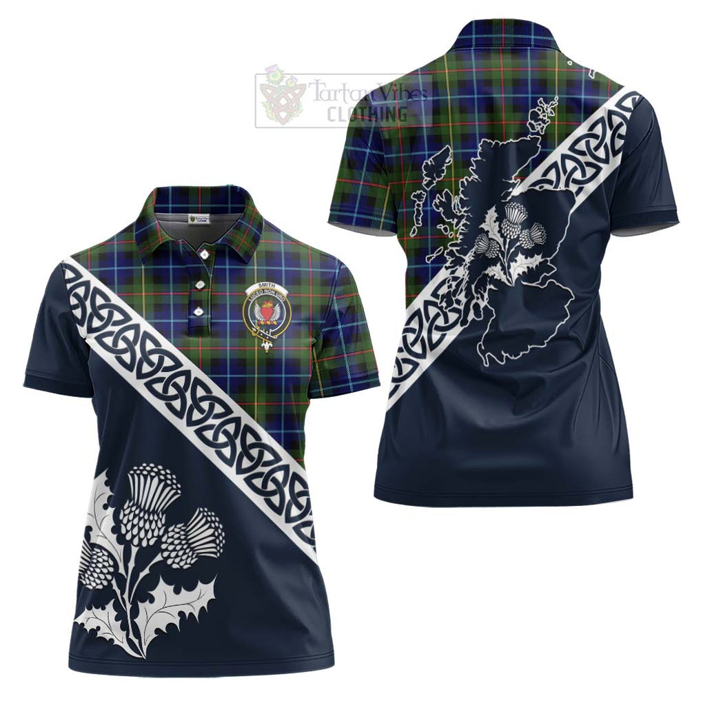 Smith Tartan Women's Polo Shirt Featuring Thistle and Scotland Map Women - Tartanvibesclothing Store