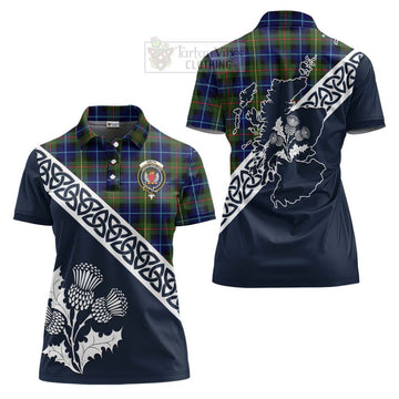 Smith Tartan Women's Polo Shirt Featuring Thistle and Scotland Map Women - Tartanvibesclothing Store