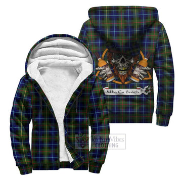 Smith Tartan Sherpa Hoodie with Family Crest and Bearded Skull Holding Bottles of Whiskey Unisex S - Tartan Vibes Clothing