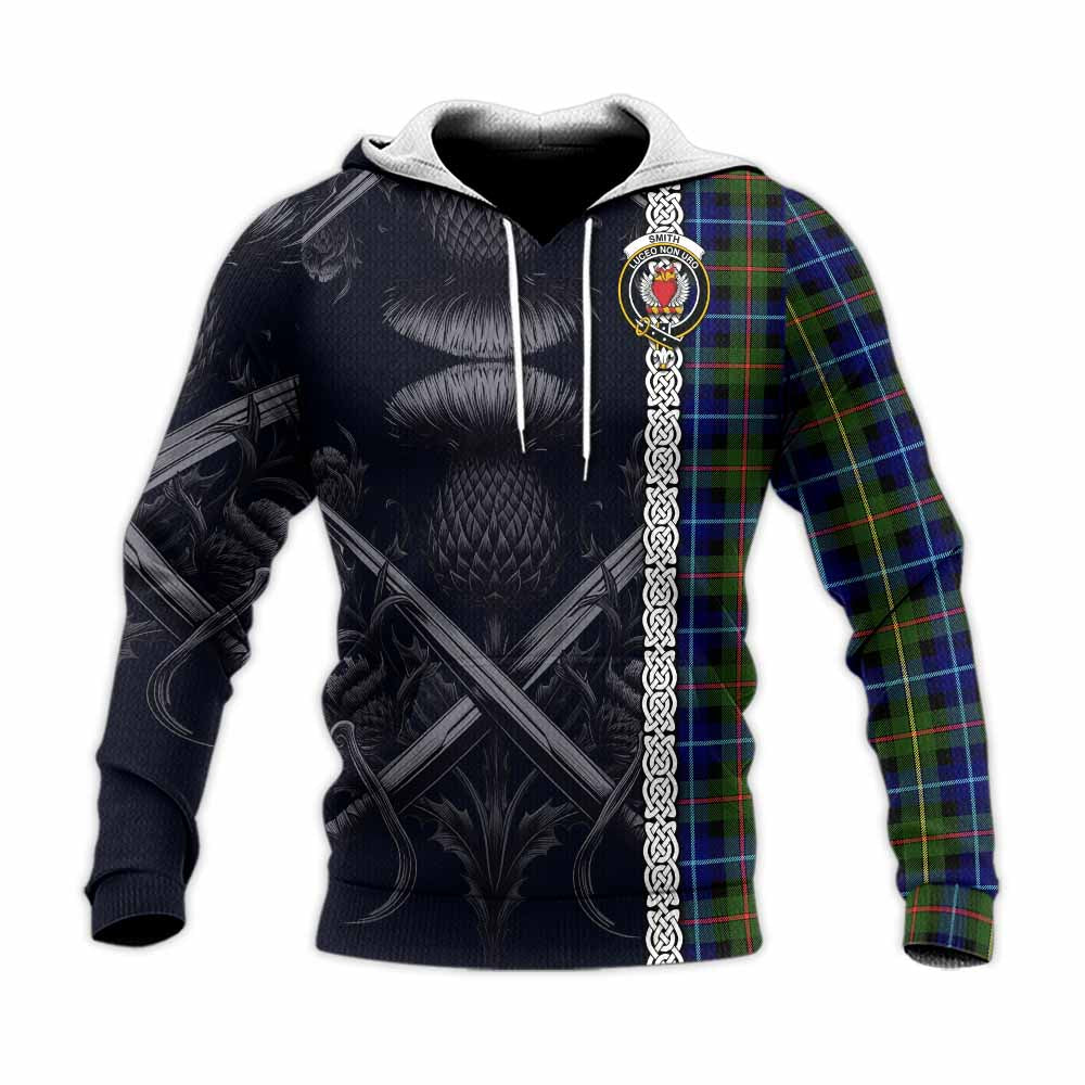 Smith Tartan Knitted Hoodie with Family Crest Cross Sword Thistle Celtic Vibes Unisex Knitted Pullover Hoodie - Tartan Vibes Clothing