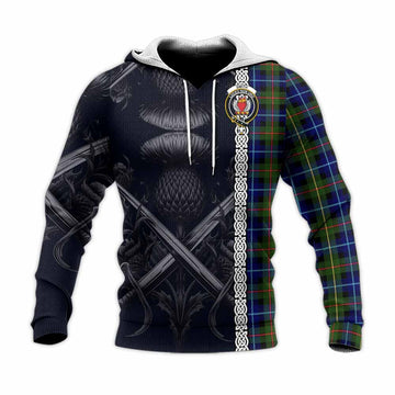 Smith Tartan Knitted Hoodie with Family Crest Cross Sword Thistle Celtic Vibes Unisex Knitted Pullover Hoodie - Tartan Vibes Clothing