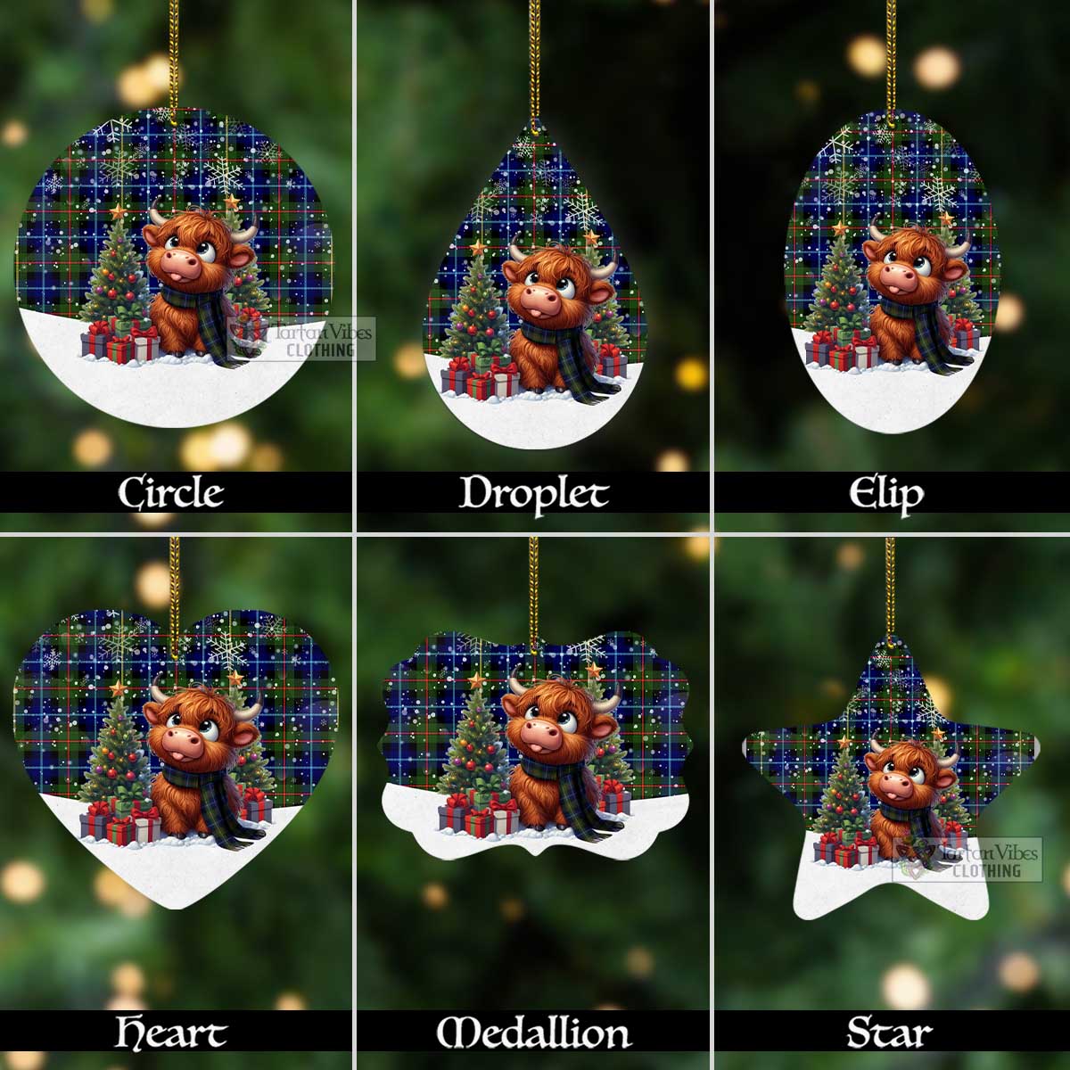 Smith Tartan Christmas Aluminium Ornament with Adorable Highland Coo Aluminium - Tartan Vibes Clothing