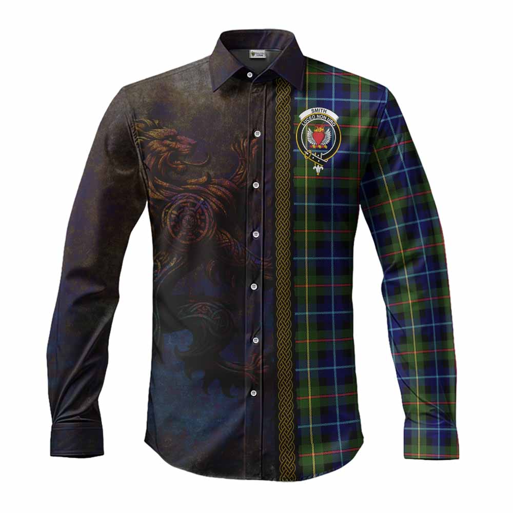 Smith Tartan Family Crest Long Sleeve Button Shirt Alba Gu Brath Be Brave Lion Ancient Style Men's Shirt S - Tartan Vibes Clothing