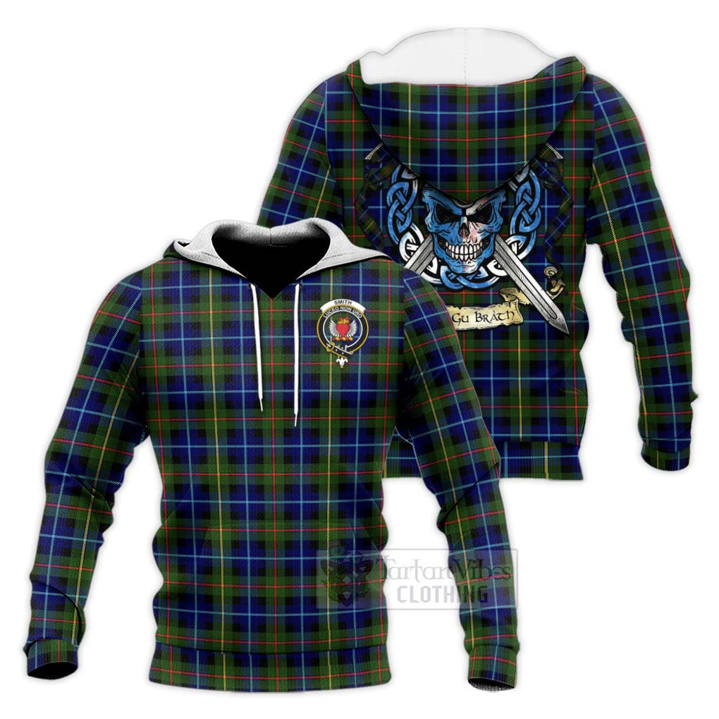 Smith Tartan Knitted Hoodie with Family Crest Celtic Skull Style Unisex Knitted Pullover Hoodie - Tartan Vibes Clothing