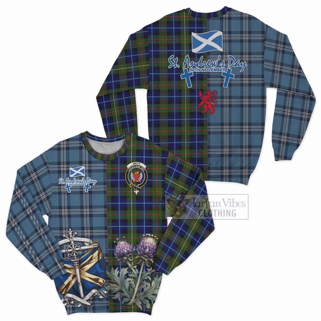 Smith Tartan Sweatshirt Happy St. Andrew's Day Half Tartan Style Unisex - Tartan Vibes Clothing