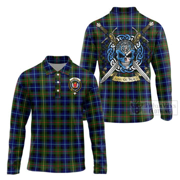 Smith Tartan Long Sleeve Polo Shirt with Family Crest Celtic Skull Style Unisex - Tartan Vibes Clothing