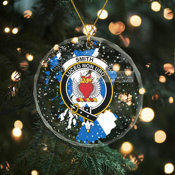 Smith Clan Crest Christmas Glass Ornament with Scotland Map Transparent Glass Circle - 2D-tartanvibesclothing