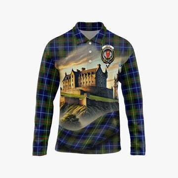 Smith Tartan Family Crest Long Sleeve Polo Shirt with Scottish Ancient Castle Style Unisex - Tartan Vibes Clothing