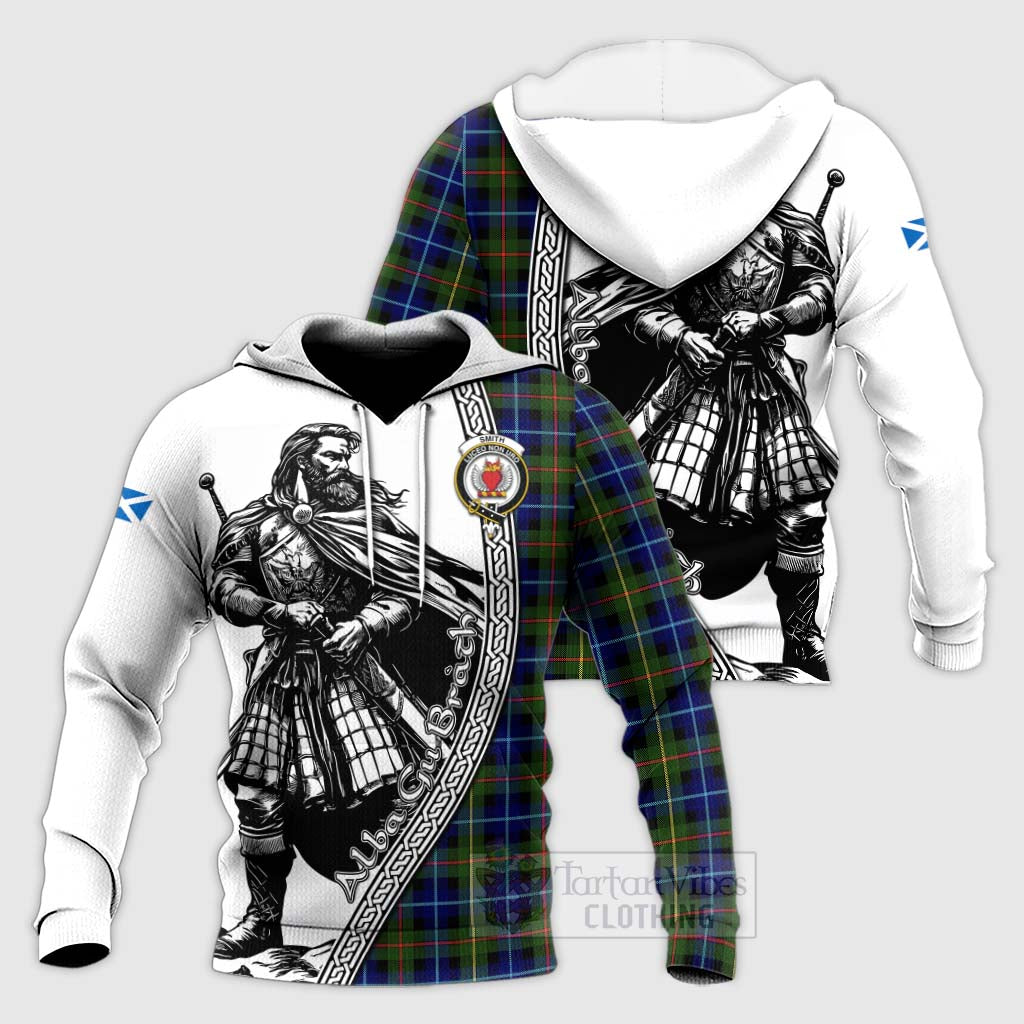 Smith Tartan Clan Crest Knitted Hoodie with Highlander Warrior Celtic Style Unisex Knitted Pullover Hoodie - Tartan Vibes Clothing