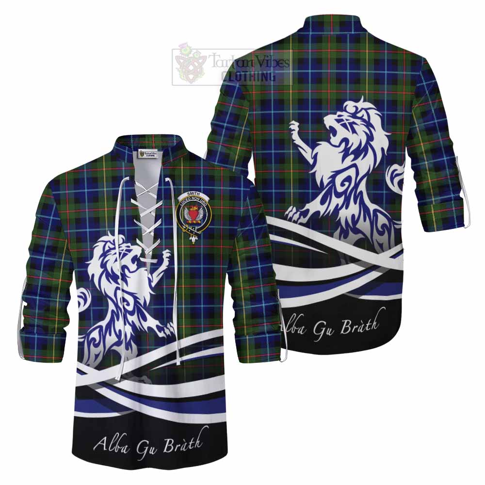 Smith Tartan Ghillie Kilt Shirt with Alba Gu Brath Regal Lion Emblem Men - Tartan Vibes Clothing