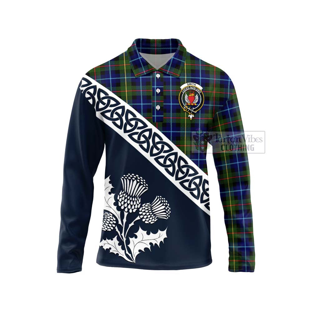 Smith Tartan Long Sleeve Polo Shirt Featuring Thistle and Scotland Map Unisex - Tartan Vibes Clothing