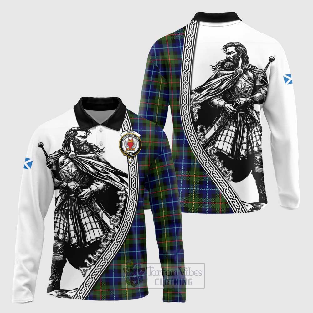 Smith Tartan Clan Crest Long Sleeve Polo Shirt with Highlander Warrior Celtic Style Unisex - Tartan Vibes Clothing