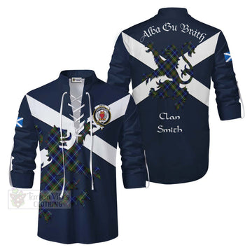 Smith Tartan Lion Rampant Ghillie Kilt Shirt Proudly Display Your Heritage with Alba Gu Brath and Clan Name Men - Tartan Vibes Clothing