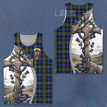 Smith Tartan Men's Tank Top with Family Crest and St. Andrew's Cross Accented by Thistle Vines Men - Tartan Vibes Clothing