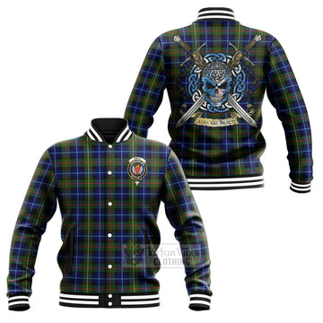 Smith Tartan Baseball Jacket with Family Crest Celtic Skull Style Unisex - Tartan Vibes Clothing