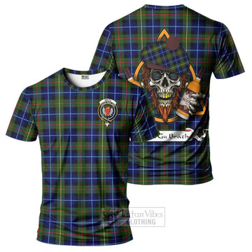 Smith Tartan T-Shirt with Family Crest and Bearded Skull Holding Bottles of Whiskey Kid's Shirt - Tartan Vibes Clothing