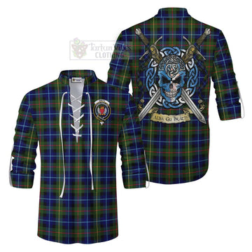 Smith Tartan Ghillie Kilt Shirt with Family Crest Celtic Skull Style Men - Tartan Vibes Clothing