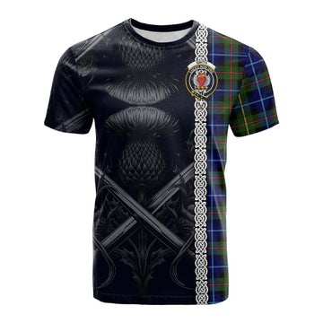 Smith Tartan Cotton T-shirt with Family Crest Cross Sword Thistle Celtic Vibes