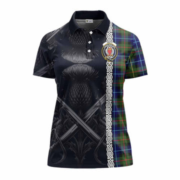 Smith Tartan Women's Polo Shirt with Family Crest Cross Sword Thistle Celtic Vibes Women - Tartan Vibes Clothing