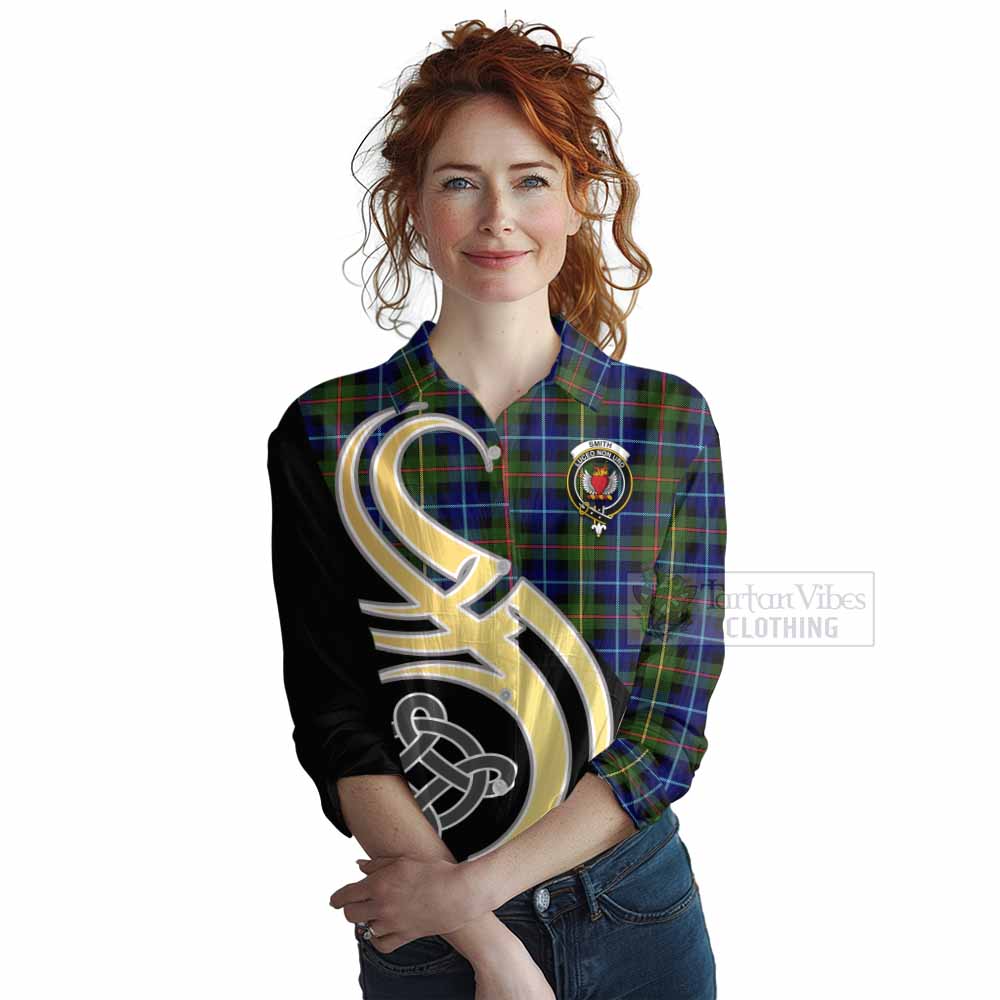 Smith Tartan Women's Casual Shirt with Family Crest and Celtic Symbol Style Female - Tartan Vibes Clothing