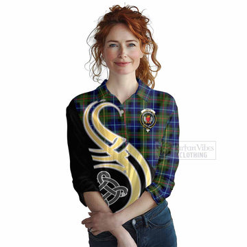 Smith Tartan Women's Casual Shirt with Family Crest and Celtic Symbol Style Female - Tartan Vibes Clothing