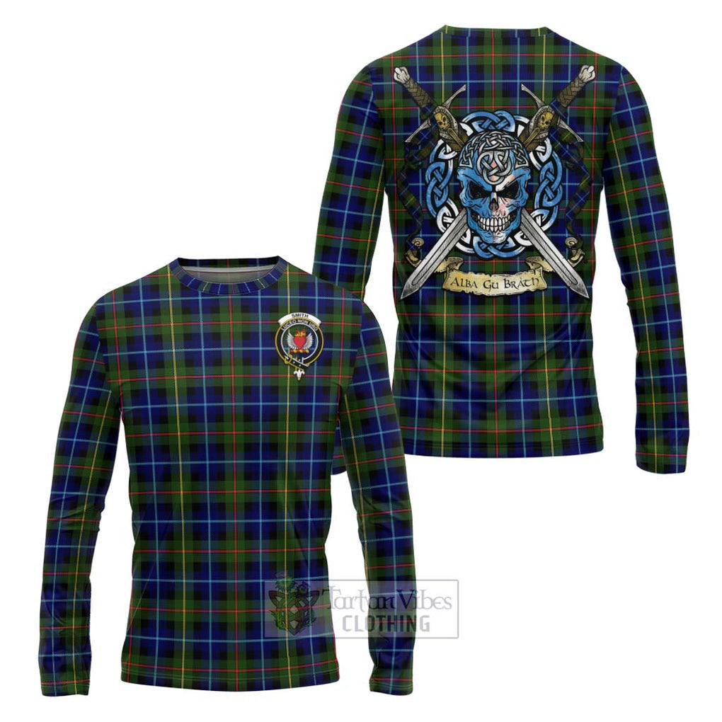 Smith Tartan Long Sleeve T-Shirt with Family Crest Celtic Skull Style Unisex - Tartan Vibes Clothing