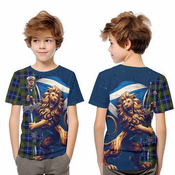 Smith Tartan Family Crest Kid T-Shirt with Scottish Majestic Lion Youth XL Size14 - Tartan Vibes Clothing