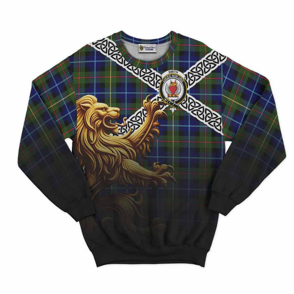 Smith Crest Tartan Sweatshirt with Golden Lion Emblem Celtic Style Unisex - Tartan Vibes Clothing
