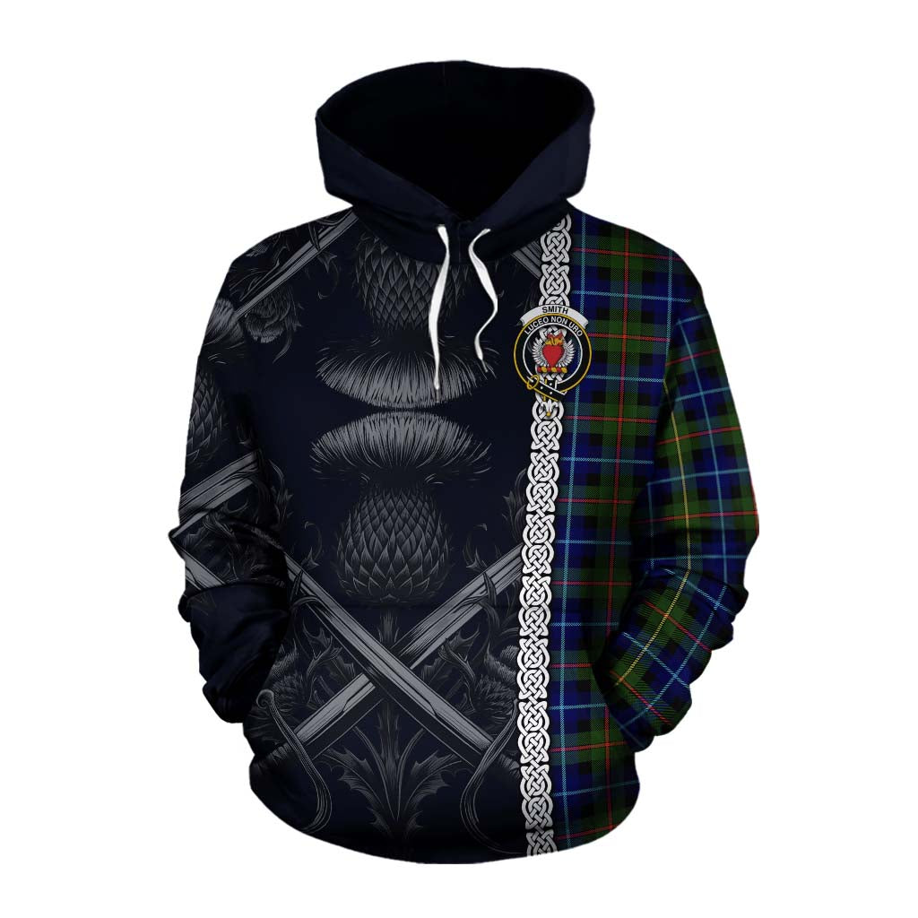 Smith Tartan Cotton Hoodie with Family Crest Cross Sword Thistle Celtic Vibes Pullover Hoodie XS - Tartan Vibes Clothing