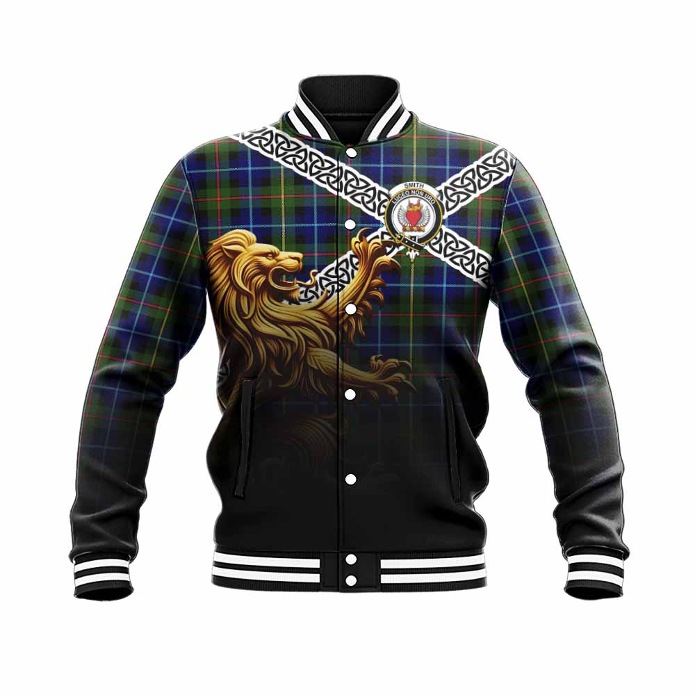 Smith Crest Tartan Baseball Jacket with Golden Lion Emblem Celtic Style Unisex - Tartan Vibes Clothing