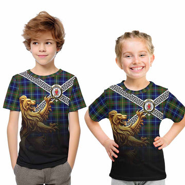Smith Crest Tartan Kid T-Shirt with Golden Lion Emblem Celtic Style Youth XL Size14 - Tartan Vibes Clothing