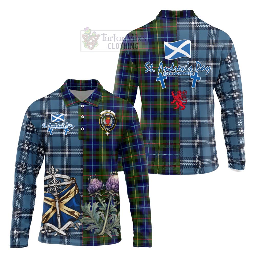 Smith Tartan Long Sleeve Polo Shirt Happy St. Andrew's Day Half Tartan Style Unisex - Tartan Vibes Clothing