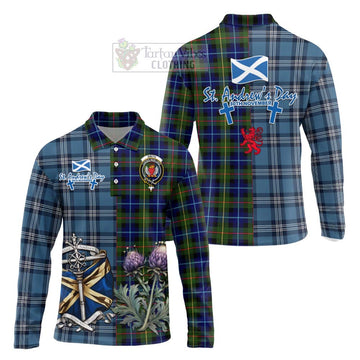 Smith Tartan Long Sleeve Polo Shirt Happy St. Andrew's Day Half Tartan Style Unisex - Tartan Vibes Clothing