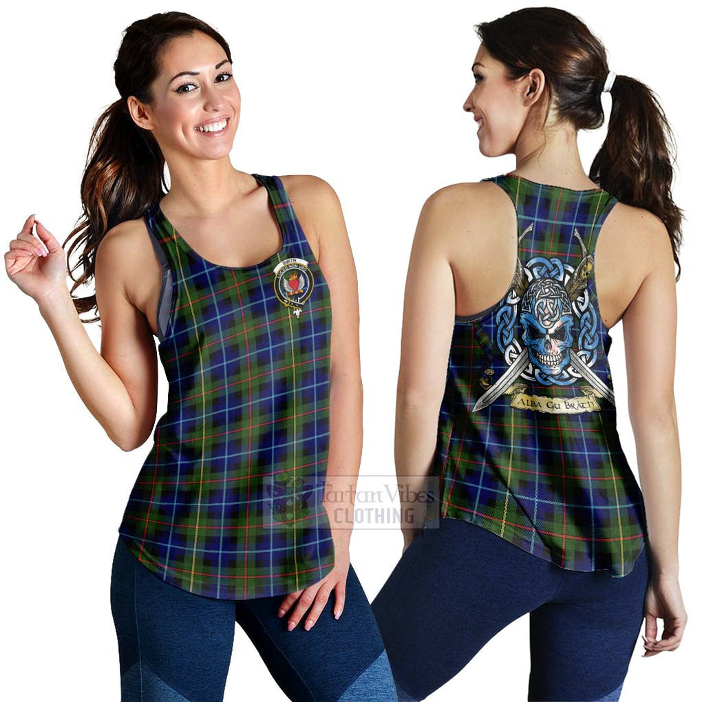 Smith Tartan Women's Racerback Tanks with Family Crest Celtic Skull Style 4XL - Tartan Vibes Clothing