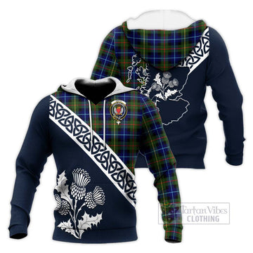 Smith Tartan Knitted Hoodie Featuring Thistle and Scotland Map Unisex Knitted Pullover Hoodie - Tartan Vibes Clothing