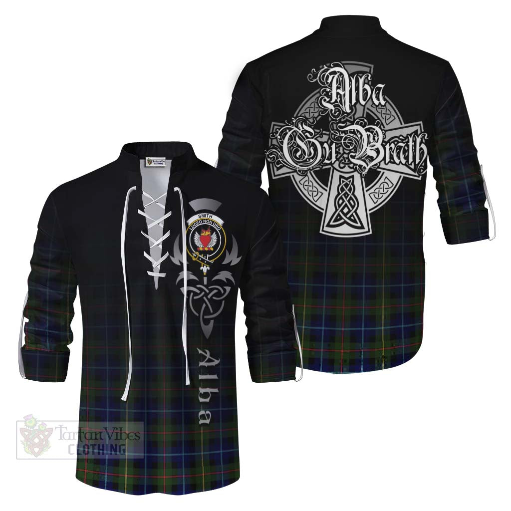Tartan Vibes Clothing Smith Tartan Ghillie Kilt Shirt Featuring Alba Gu Brath Family Crest Celtic Inspired