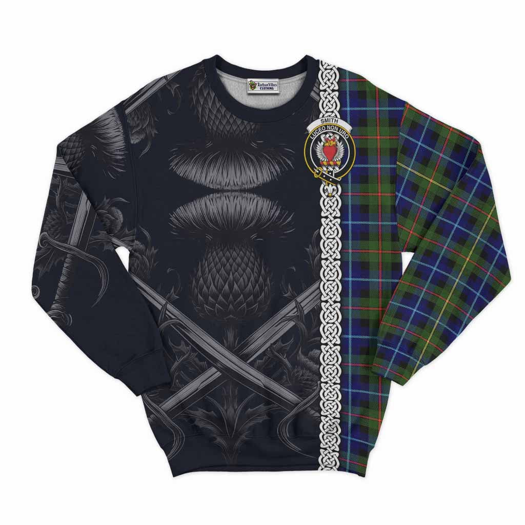Smith Tartan Sweatshirt with Family Crest Cross Sword Thistle Celtic Vibes Unisex - Tartan Vibes Clothing