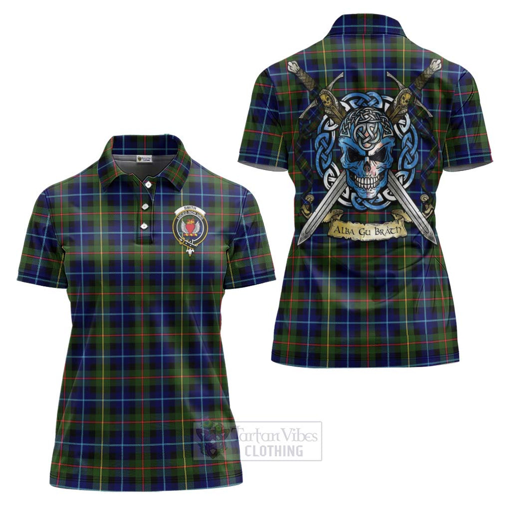 Smith Tartan Women's Polo Shirt with Family Crest Celtic Skull Style Women - Tartan Vibes Clothing
