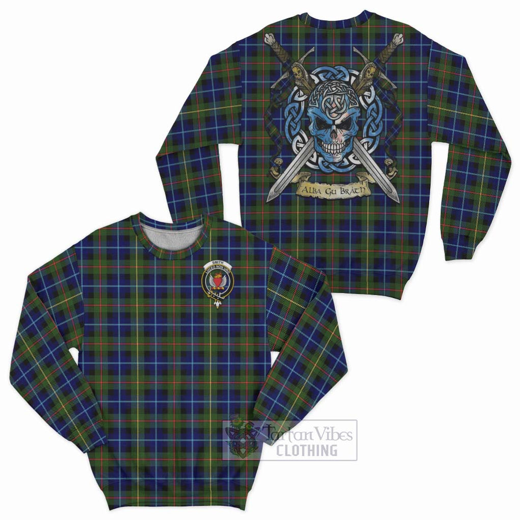 Smith Tartan Sweatshirt with Family Crest Celtic Skull Style Unisex - Tartan Vibes Clothing