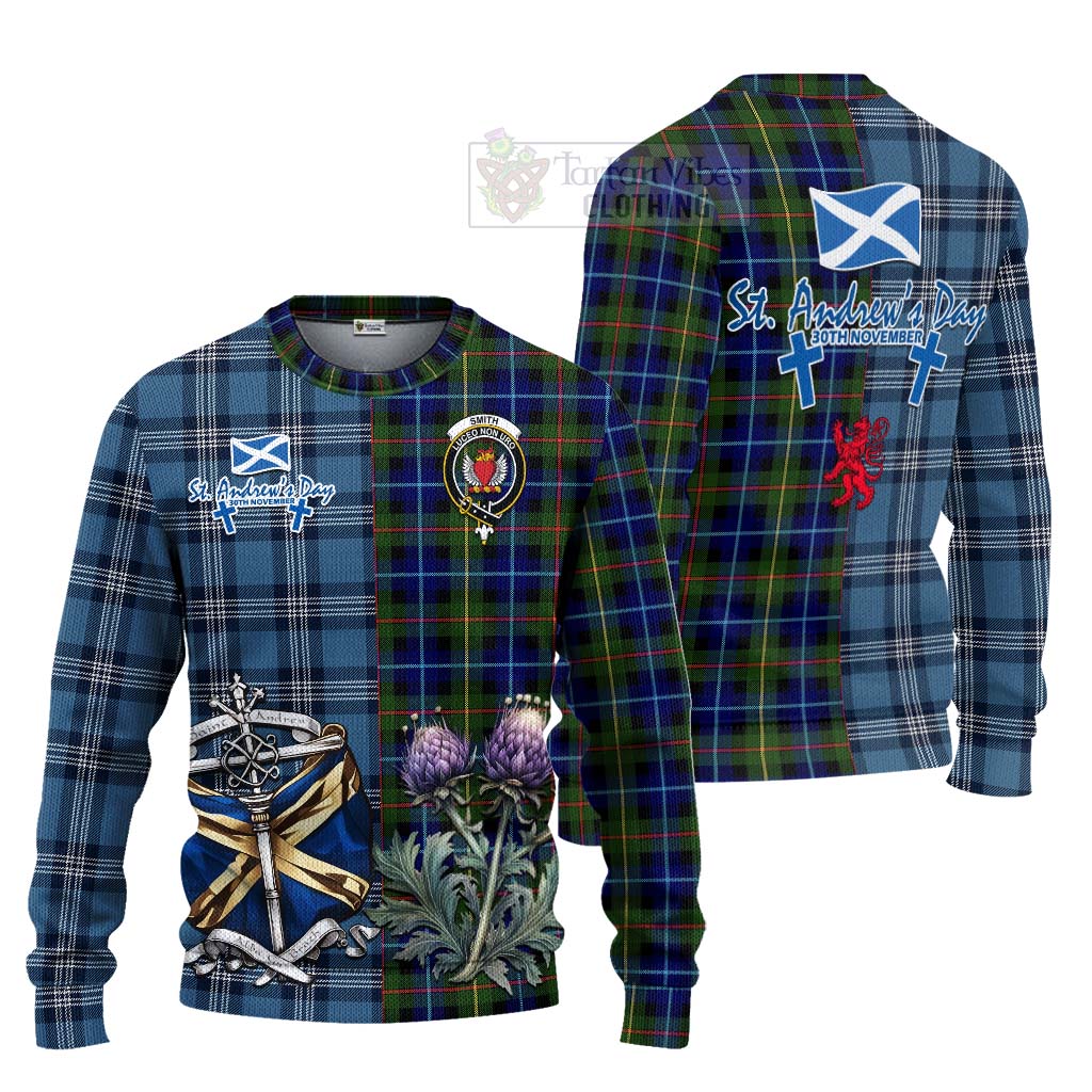 Smith Tartan Knitted Sweater Happy St. Andrew's Day Half Tartan Style Unisex - Tartan Vibes Clothing