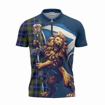 Smith Tartan Family Crest Zipper Polo Shirt with Scottish Majestic Lion Unisex - Tartan Vibes Clothing